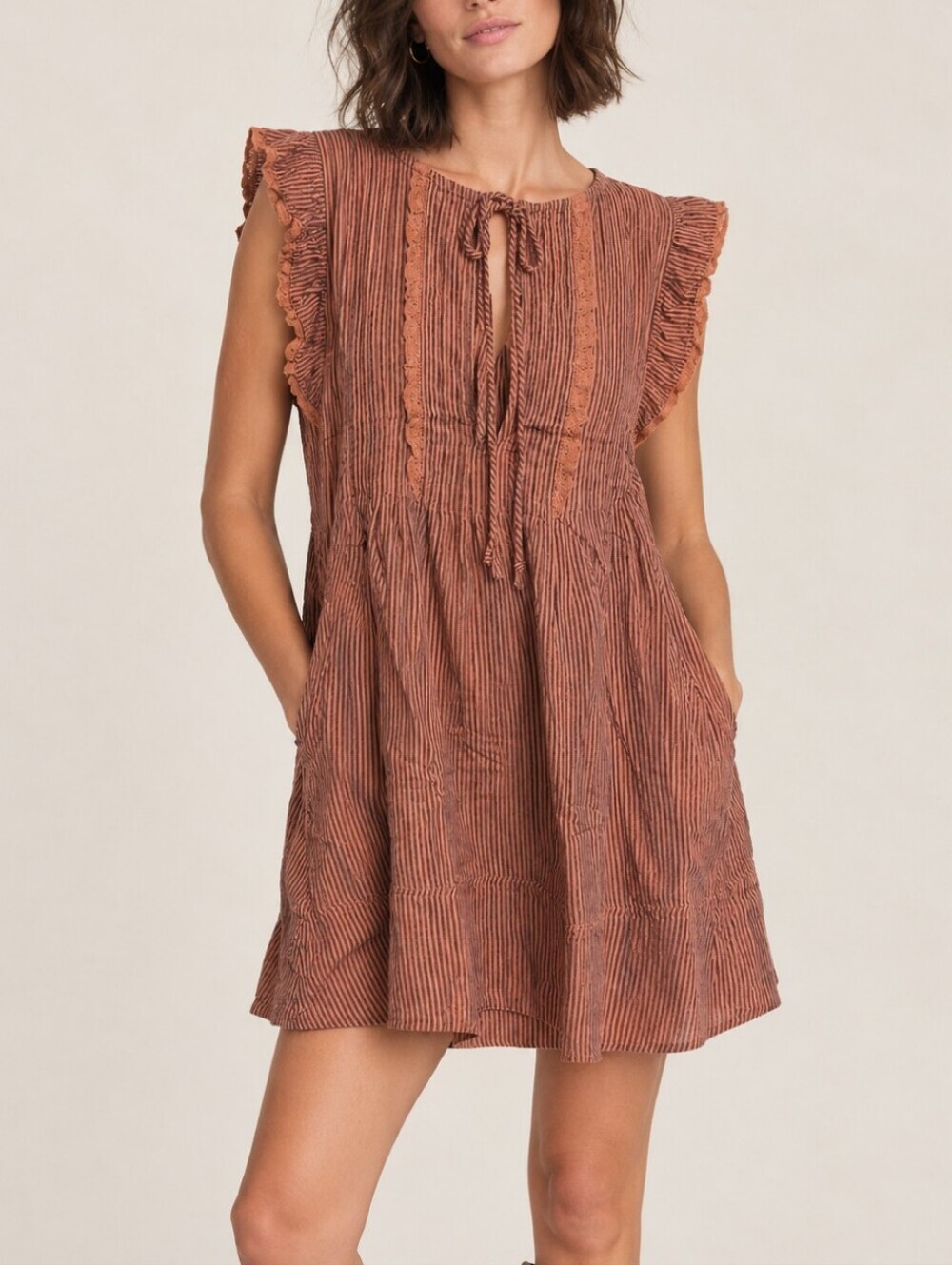Free People Striped Rust Boho Mini Dress *XS *NWT * Relaxed Fit